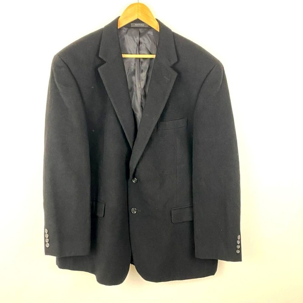 Chaps 100%‎ Camel Hair Blazer Suit Jacket Men's Size 46R Black Single-Breasted